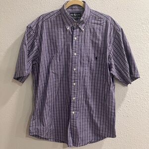 Ralph Lauren Button Up Shirt Men Large Blue Red Plaid Blake Casual Short Sleeve